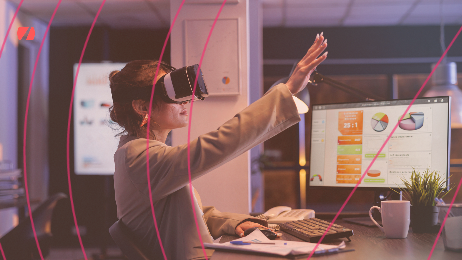 Mulher interagindo com interface de Inteligência Artificial